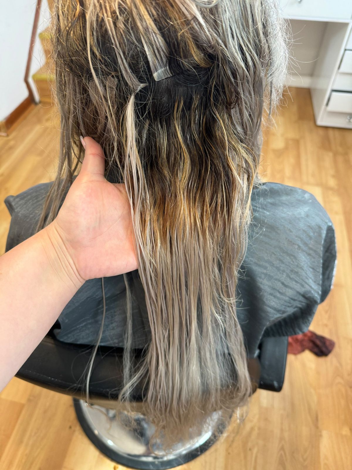 Brassy to icy blonde — Before · MABE